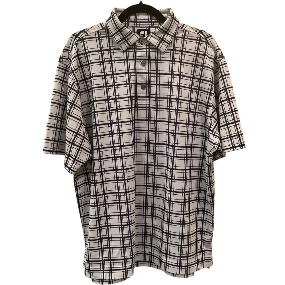 FootJoy Polo Shirt FJ Black White Window Pane Checked Golf Size Mens Size Medium